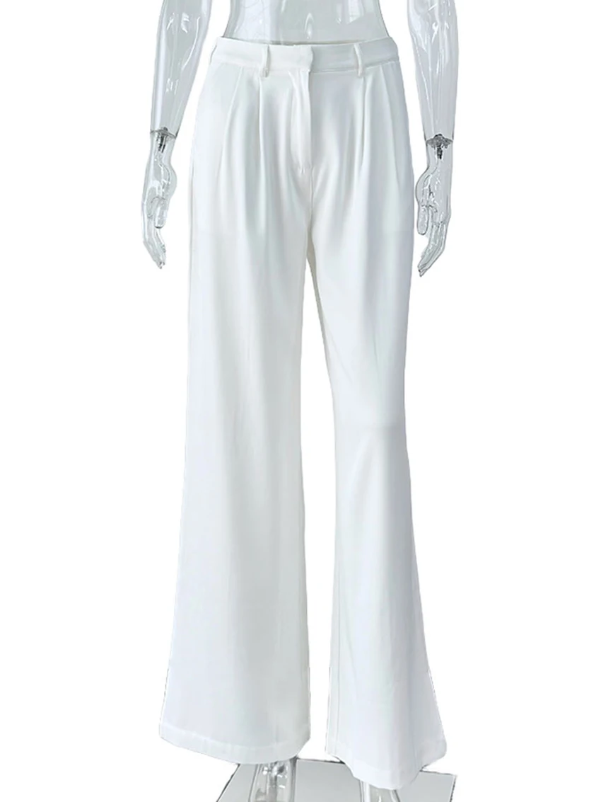 Parc Fee Fashion Loose White Office Women's Pants Casual High Waist Wide Pants Elegant Classic Full Length Trousers Female Cloth