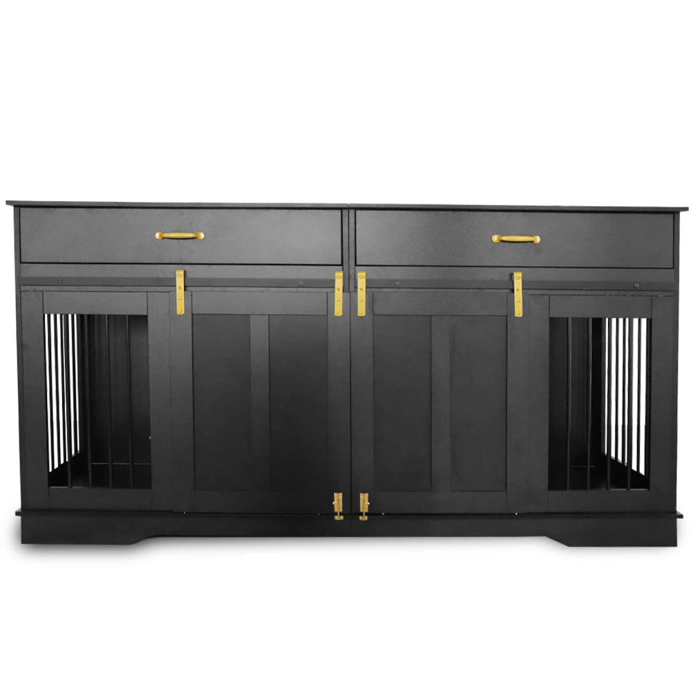 Chic Medium Indoor Dog Kennel Solid Wood Pet House with Decorative Metal Cage Functional Furniture