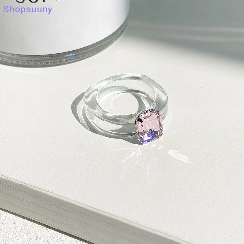 [SU]Fashion Simple Inlaid Colorful Zircon Resin Ring Women Sweet Cute Birthday Party Commemorative Jewelry Gift[SU]