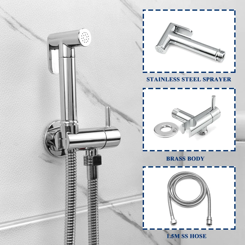 Shower Douche Toilet Bidet Sprayer Tap Brushed Gold Brass Bathroom Wall Mount Shattaf Single Hole Cold Water Bidet Faucet Black