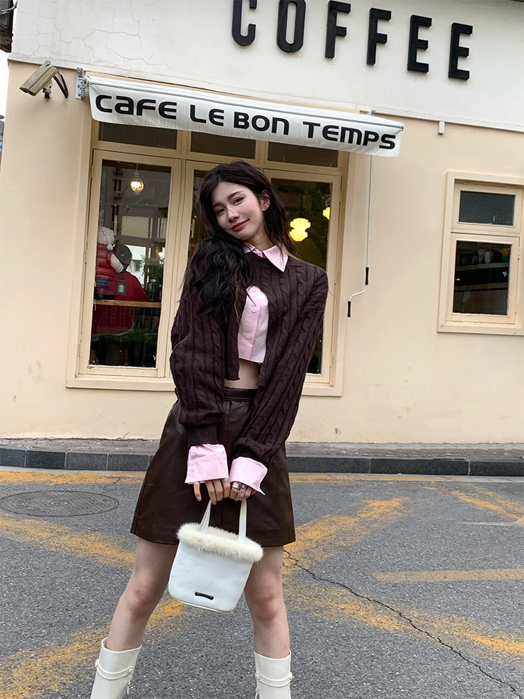 

Модный вязаный свитер Cool Cookie Soft Girl с длинными рукавами, отложным воротником и узором «косичка» для весны и осени