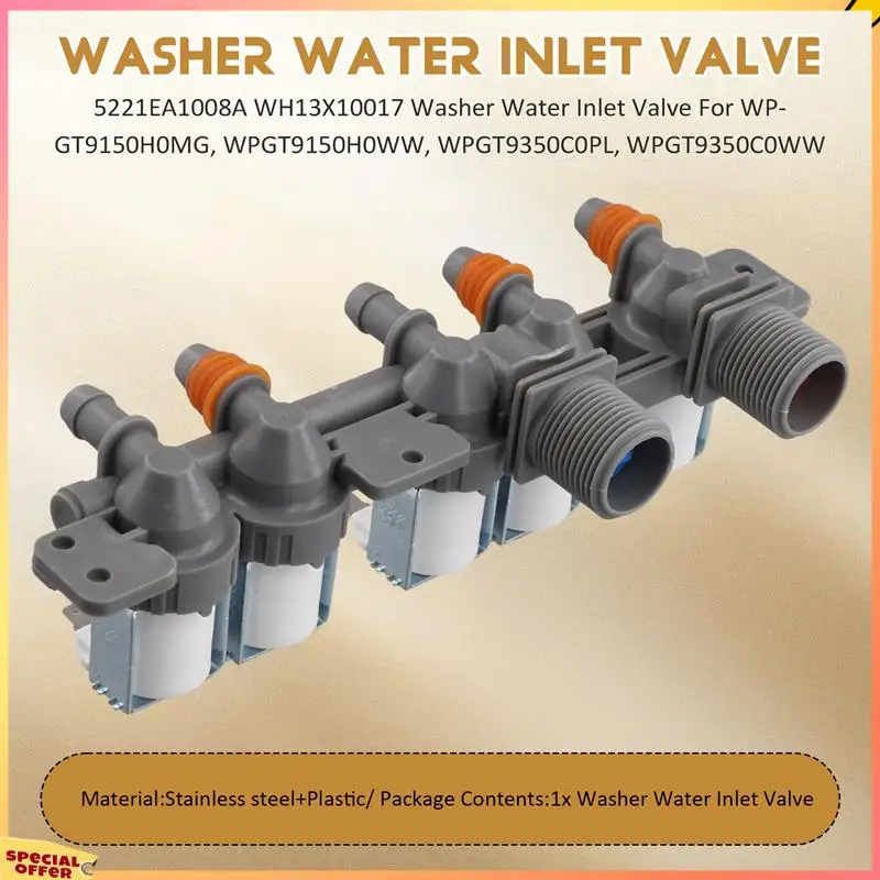 ABFI 5221EA1008A WH13X10017 Впускной клапан для шайбы для шайбы GE WPGT9150H0MG, WPGT9150H0WW, WPGT9350C0PL, WPGT9350C0WW
