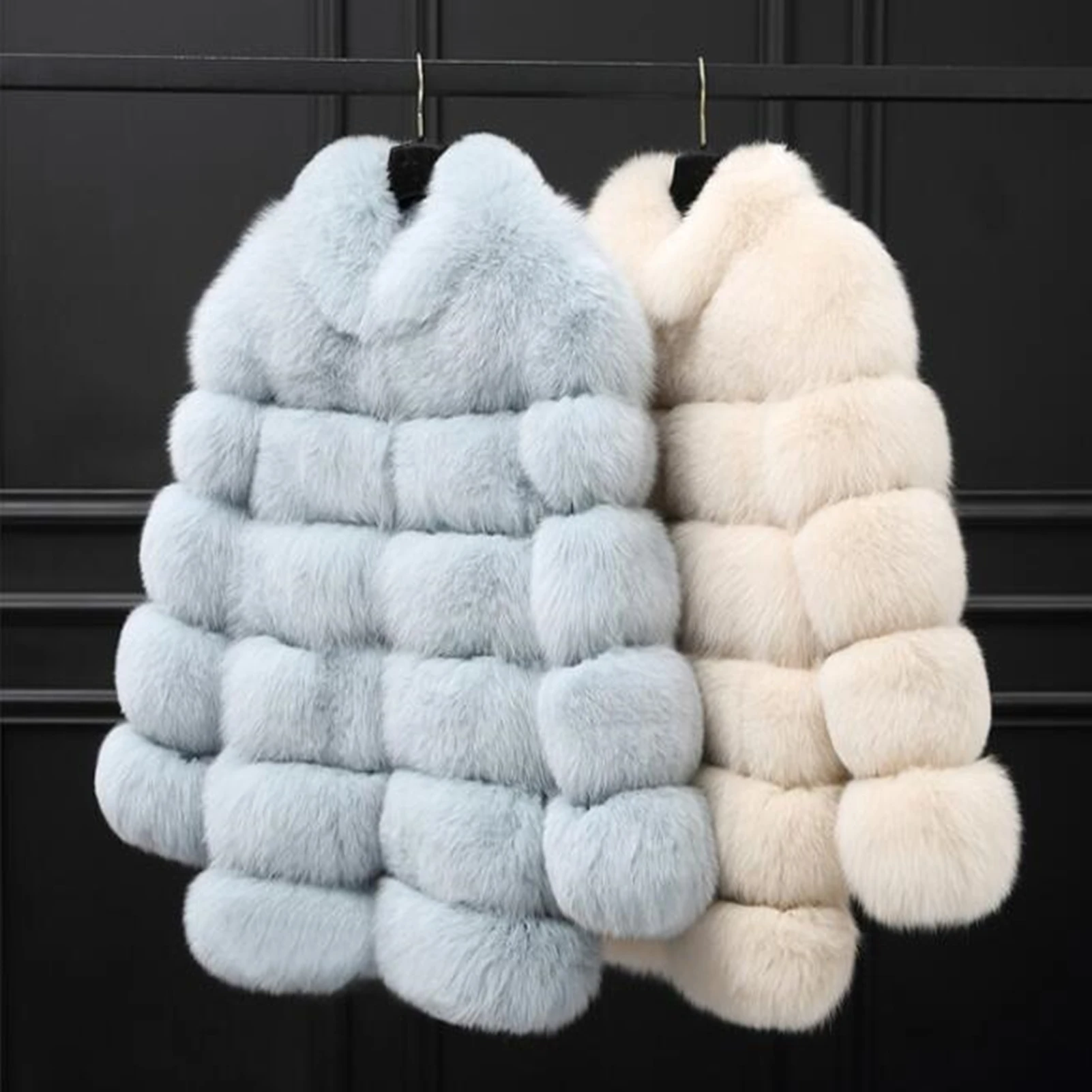 Women's Winter Long Sleeve Stand Collar Faux Fur Coats Jackets Overcoats Thick Warm Faux Fox Fur Outwear