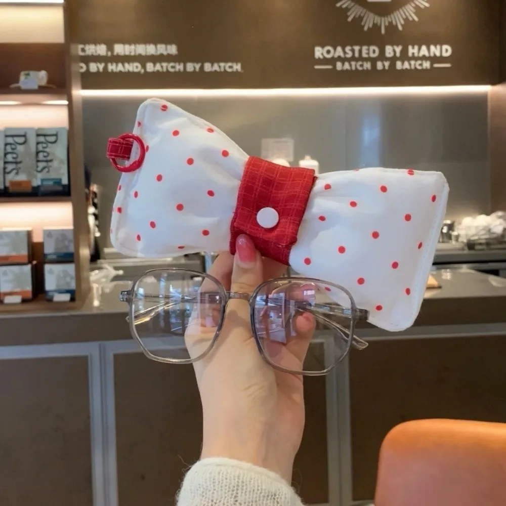 Bow Shape Wave Point Eyeglass Case Snap-button Anti-scratch Sunglasses Pouch Portable Cotton Padded Sunglasses Storage Bag