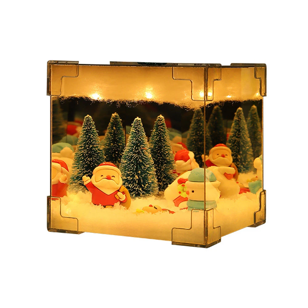 Christmas DIY Santa Claus Mirror Cube Lamp USB Table Lamp Handmade Craft Material Package LED Night Light Christmas Decoration