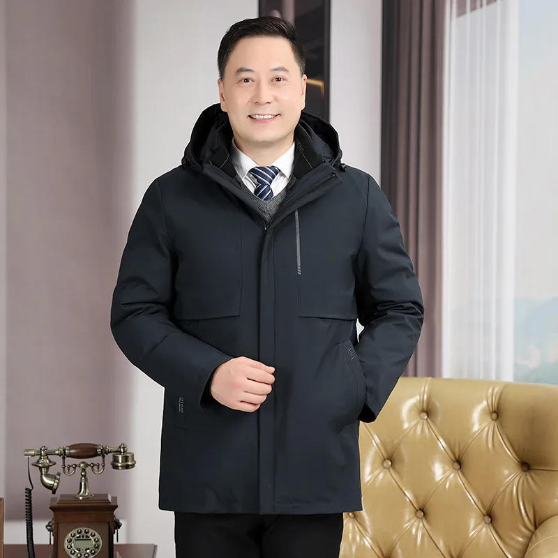 

Men Winter Zipper Down Coats Hooded Down Jacket Cardigan Casual Loose Fit Spliced Solid Pockets Long Sleeve Basics Outerwear