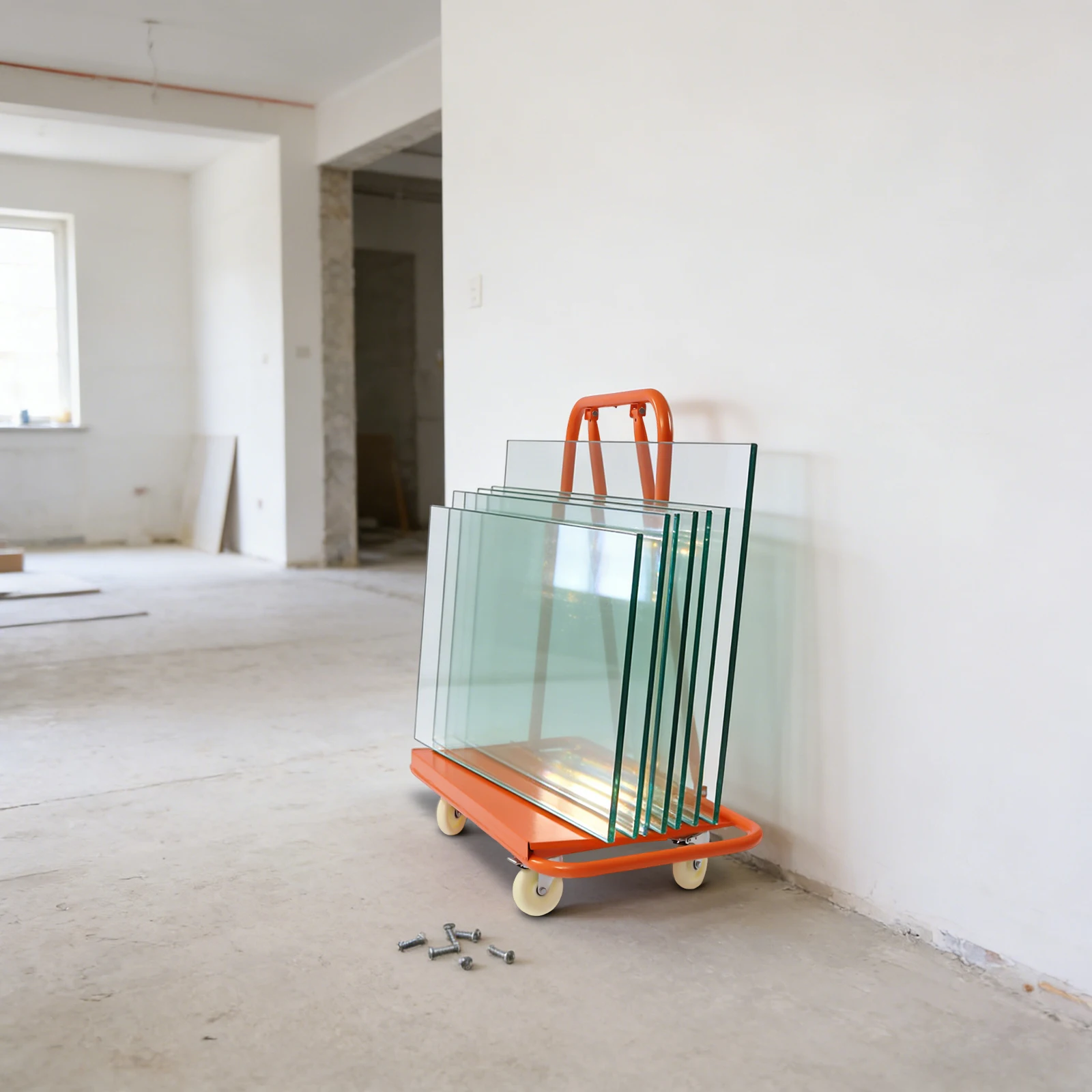 Drywall Cart, 2200LBS Heavy Duty Drywall Sheet Cart Q235 Steel 4 Nylon Universal Wheels with Brakes Orange Plasterboard Trolley Dolly for Sheetrock Panel Plywood Glass Transport
