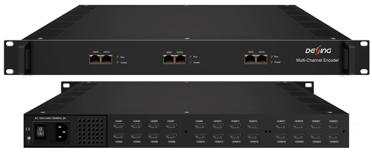 Encoder jaringan NDS3228S-N Mendukung 8/16/24 input HD-MI dengan output SPTS 8/16/24 maksimal 24 input HD-MI Input HD-MI ganda