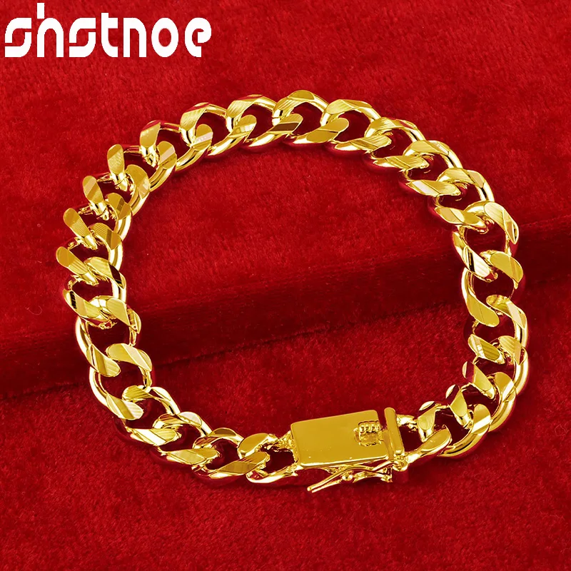 

SHSTONE 18K Gold 10mm Cuban Chain Cuba Bracelets For Men Woman Party Wedding Engagement Christmas Hip Hop Fashion Jewelry