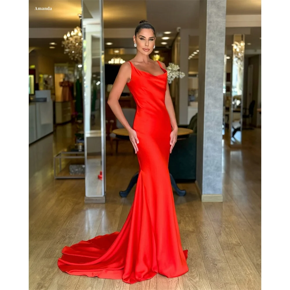 

Amanda Customized Red Spaghetti Strap Long Trailing Mermaid Prom Dresses Backless vestidos de noche Sleeveless Formal Evening