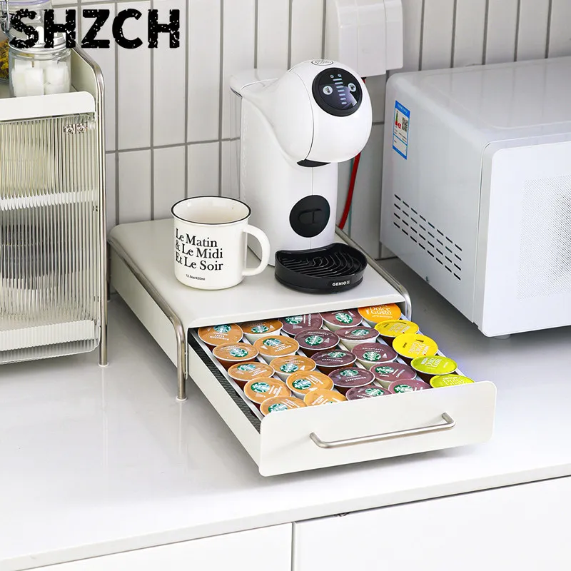 Coffee Capsule Holder, INS Style Drawer Organizer for Kitchen Counter, Tea Bag Storage Box, High-End Home Bar Decor