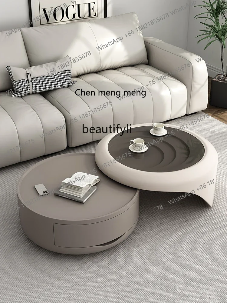 

K185 Cream Style Tea Table Combination Living Room Home Size round Tempered Glass High Sense
