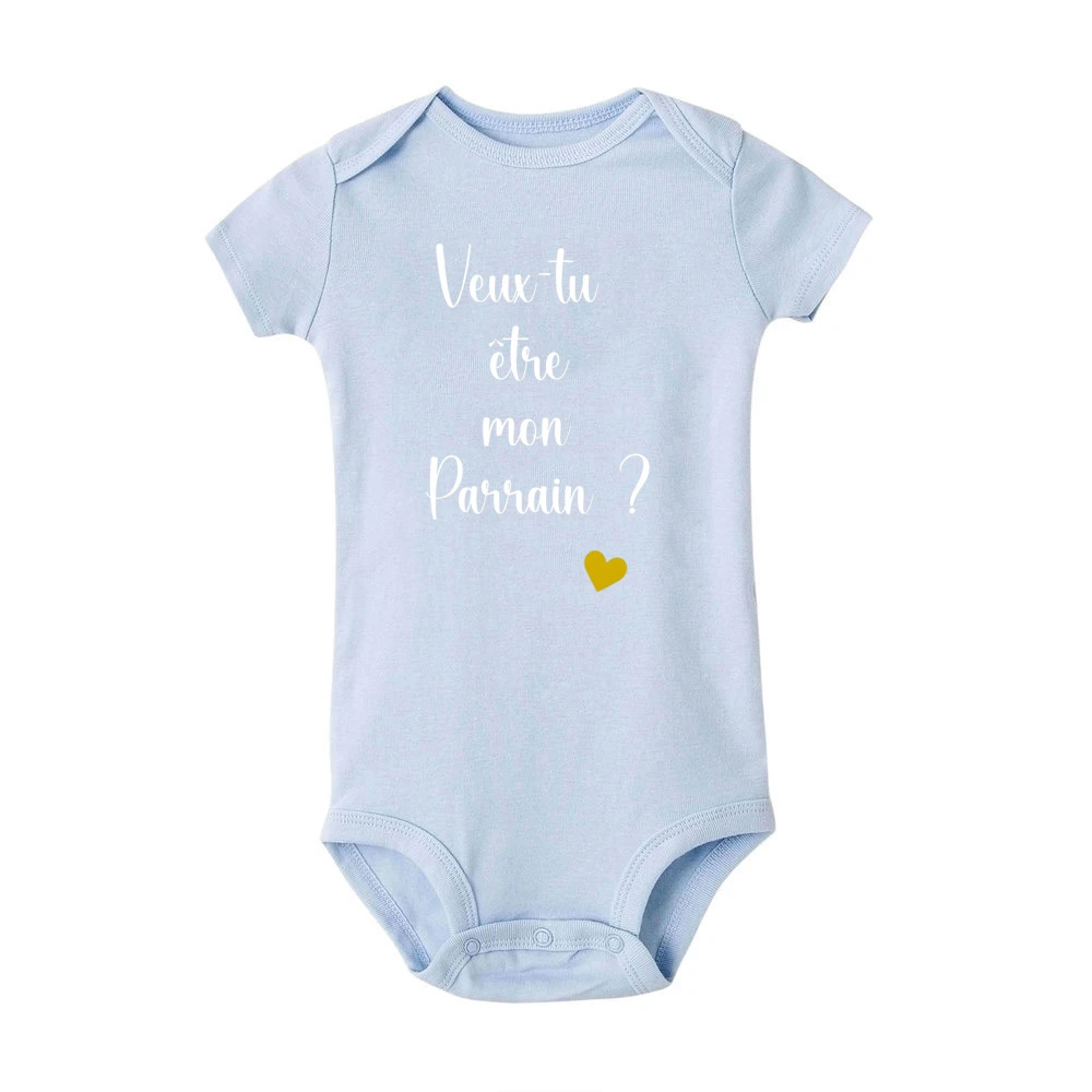 Veux-tu Etre Mon Parrain Print Baby Romper Short Sleeve Round Neck Bodysuit Casual Boy Girl Jumpsuit Summer Baby Clothes