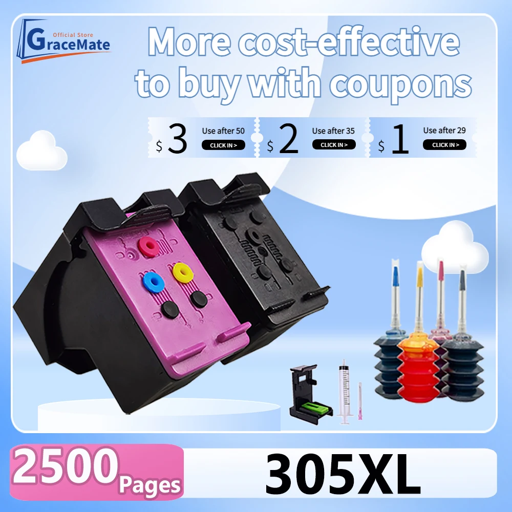 GraceMate Ink Cartridge, Compatible for HP 305 XL, 305XL, DeskJet 2710, 2720, 4110, 4120, 4130, 6010, 6020, 6030