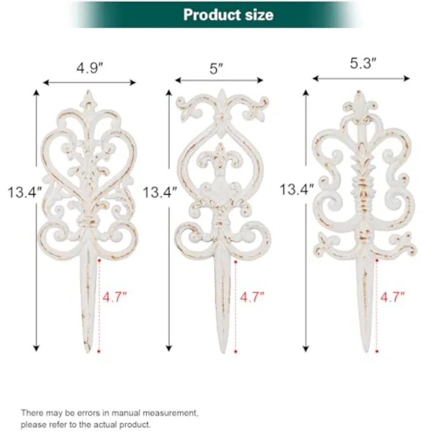 Vintage Cast Iron Garden Stakes - 3PCS Ornate Metal Plant Stakes for Yard Art, Patio, Lawn Ornamentation, 5.3inch Tall Antique view 5