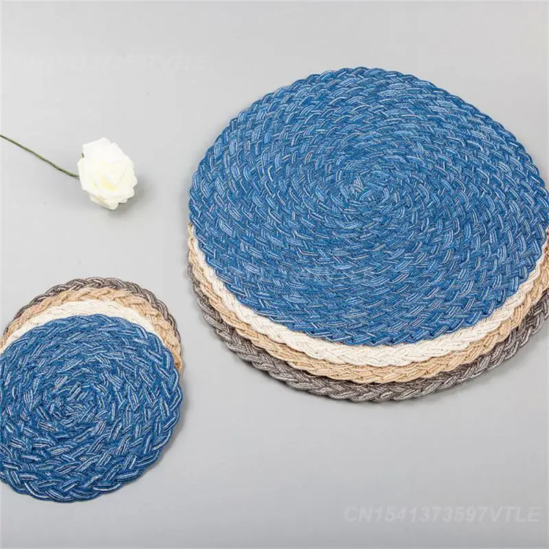 2/3/4PCS Knitted Mats Both Color Value And Function Hand Tied Vintage Hand-woven Cup Wad Non-slip Mat Round Woven Pad