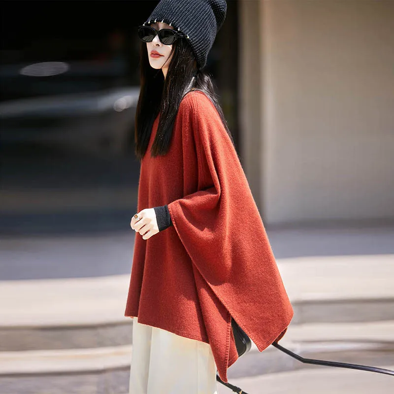 Women 100% Merino Wool Autumn Winter One Color Shawl Pullover Wraps Grace Warm Soft Knitted Sweater Female Clothing Korean Tops