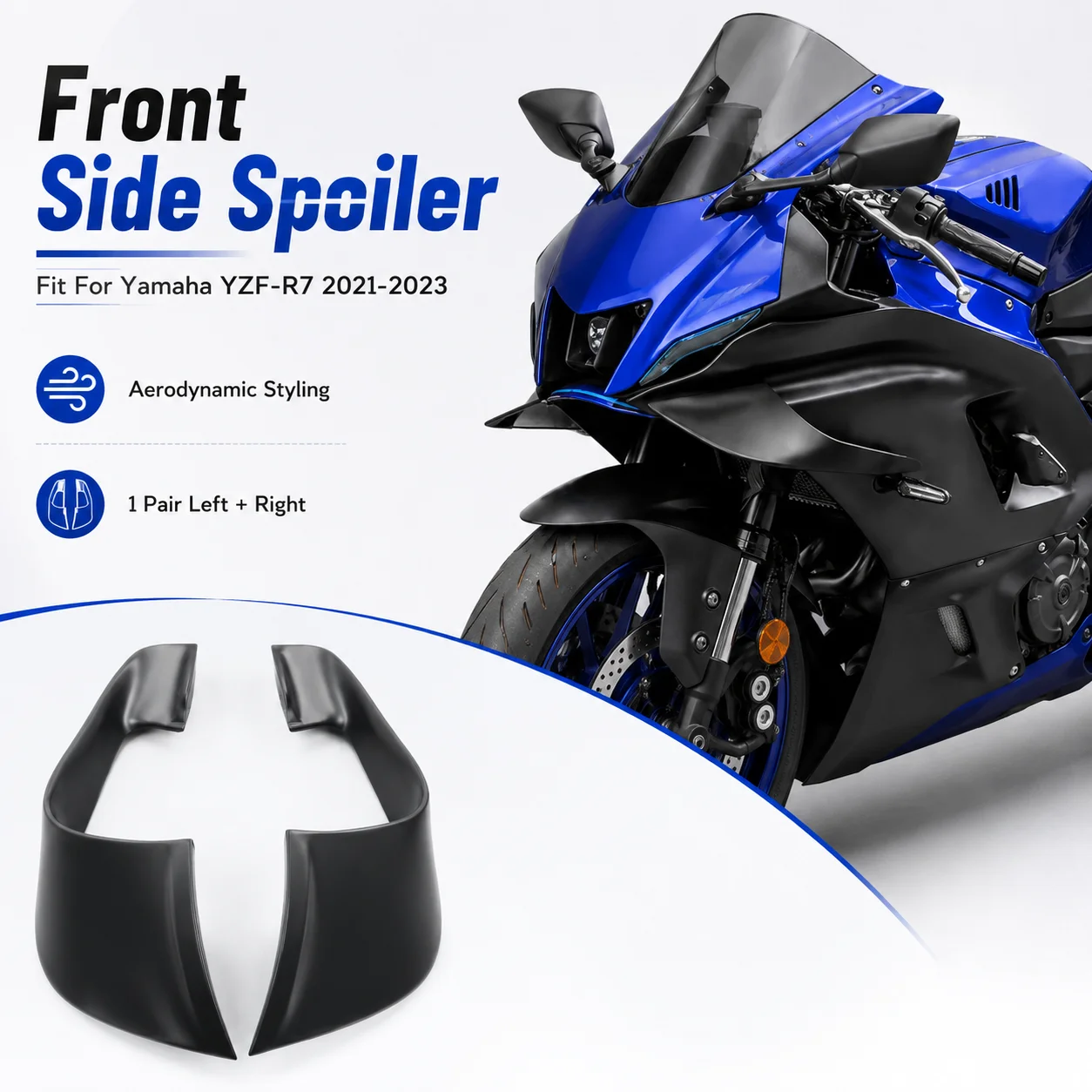 Motorcycle Front Side Spoiler Winglet For Yamaha YZF-R7 R7 2021 2022 2023 Aerodynamic Black ABS Wing Kit