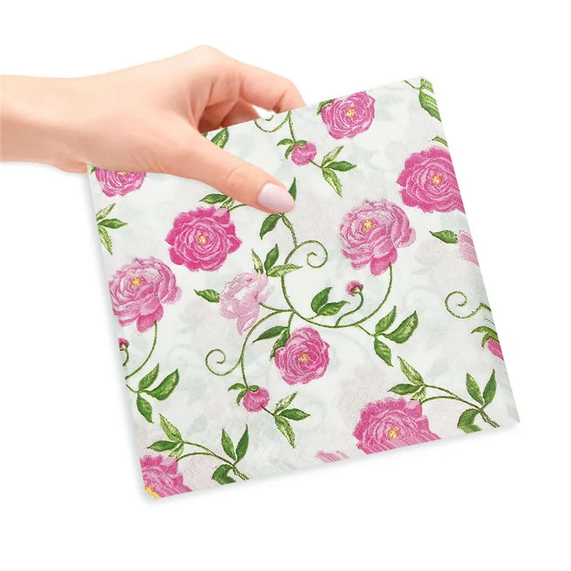 20 Stück/Packung Blumenbedruckte Einweg-Papierservietten Dekoration Hochzeit Party 2-lagige Quadratische Dinner-Servietten – Detail 12