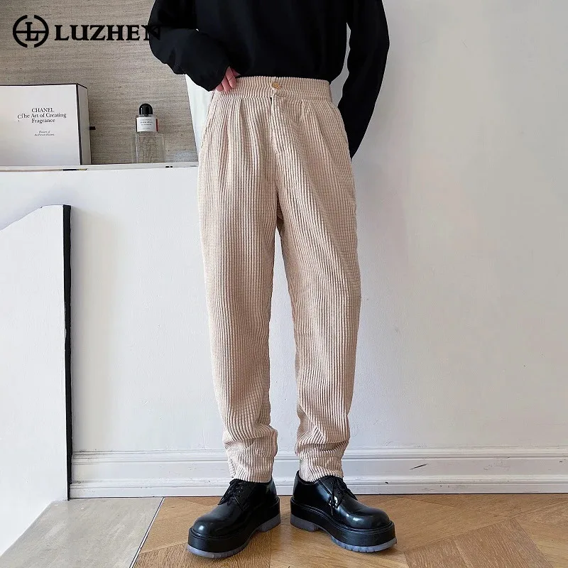 

LUZHEN 2024 Korean New Stylish Solid Color Pencil Pants Personality Elegant Trendy Original Casual Men Corduroy Trousers LZ5232