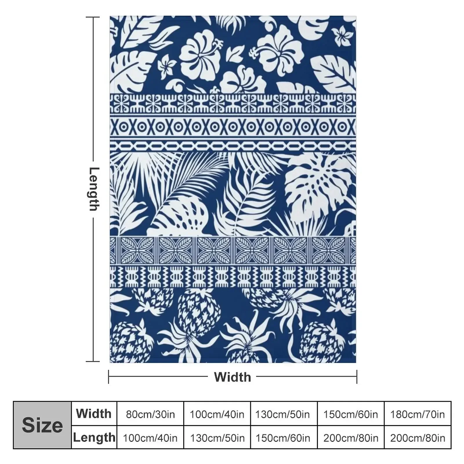 Polynesian - Hawaiian Hibiscus Tribal blue Throw Blanket Sofa Decoratives Blankets