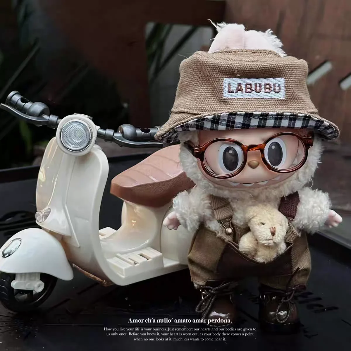 Labubu 360 Degree Rotating Swing Motorcycle Toy Fun Doll Accessories Cute Gift