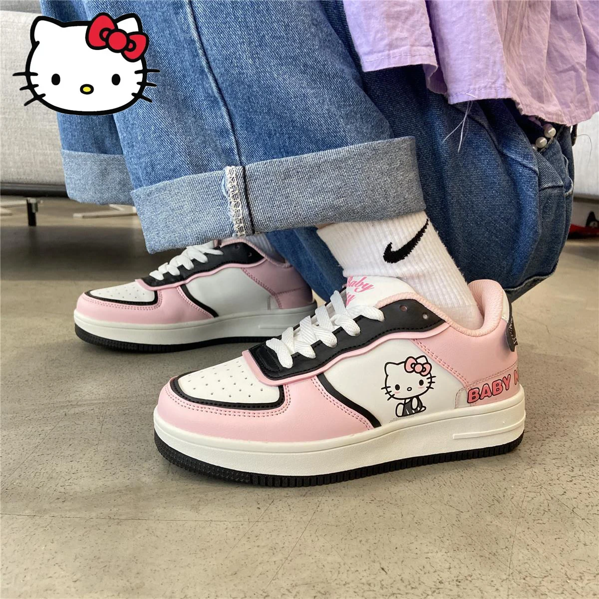 Kawaii Sanrio HelloKitty Kuromi Women's Shoes Fashion Breathable Sneaker Leather Cartoon Cute Female Sneakers