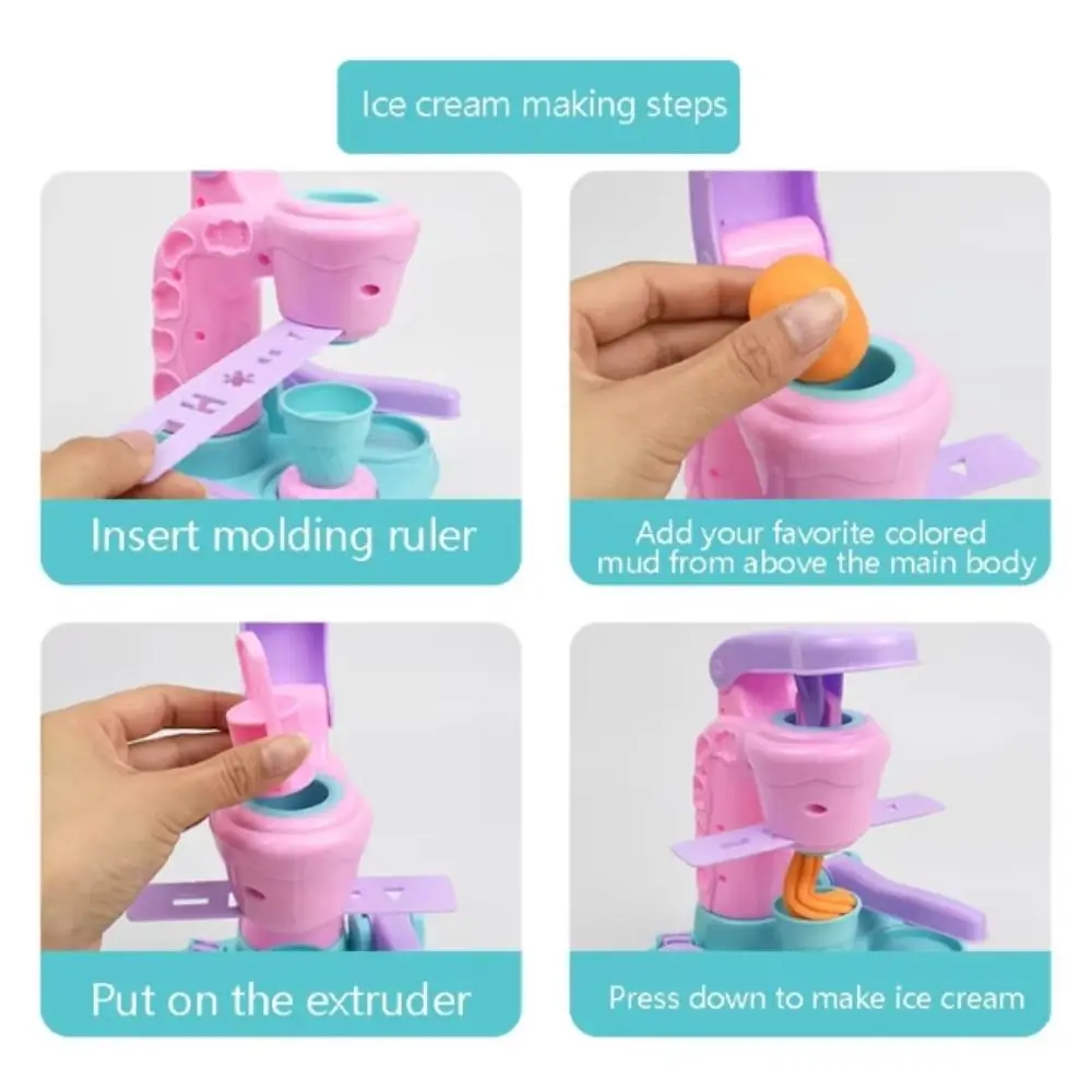 Unique Design DIY Maker Toy Interesting Design Ice Cream Noodles Machine Early Learning Toy Colored Clay Handmade Mold Tool