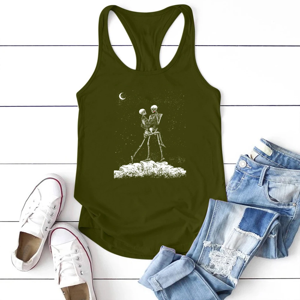 Seeyoushy Skeleton Sky Dancing Print Fun Printed O-neck Women's Sleeveless T-shirt Summer Loose Women's Tank Top 90s Vintage Top