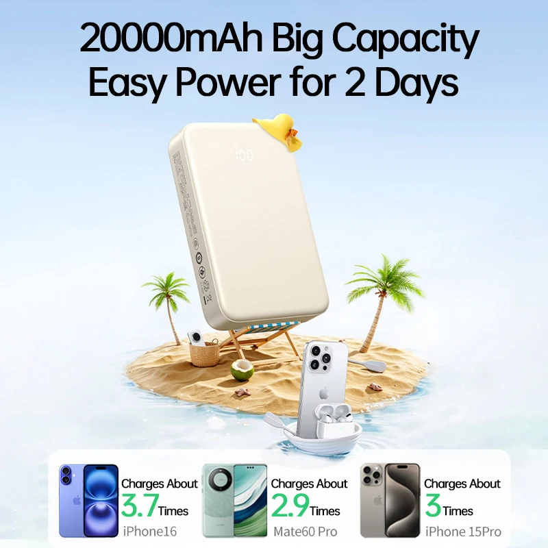 2026 New 20000mAh Power Bank Built-in Type-C Cable &LED Display Fast Charging 3C Certified Portable Charger for iPhone & Android