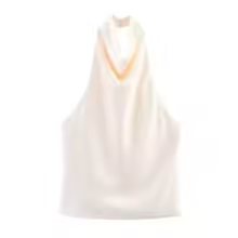 Halter Tops Satin Backless Corset Slim Crop Tank Style for Women - Ivory White