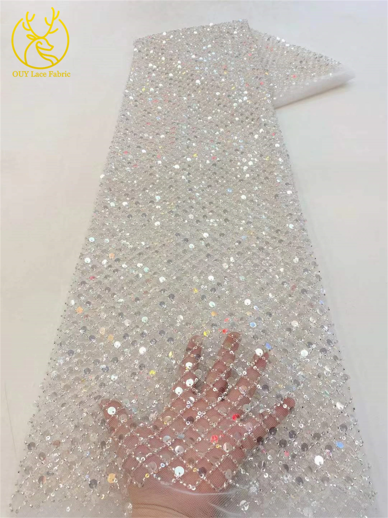 Newest African Beaded Tulle Lace Fabric 2025 Hot French Sequin Lace Fabric Embroidered Nigerian Lace Fabric for Party Dresses