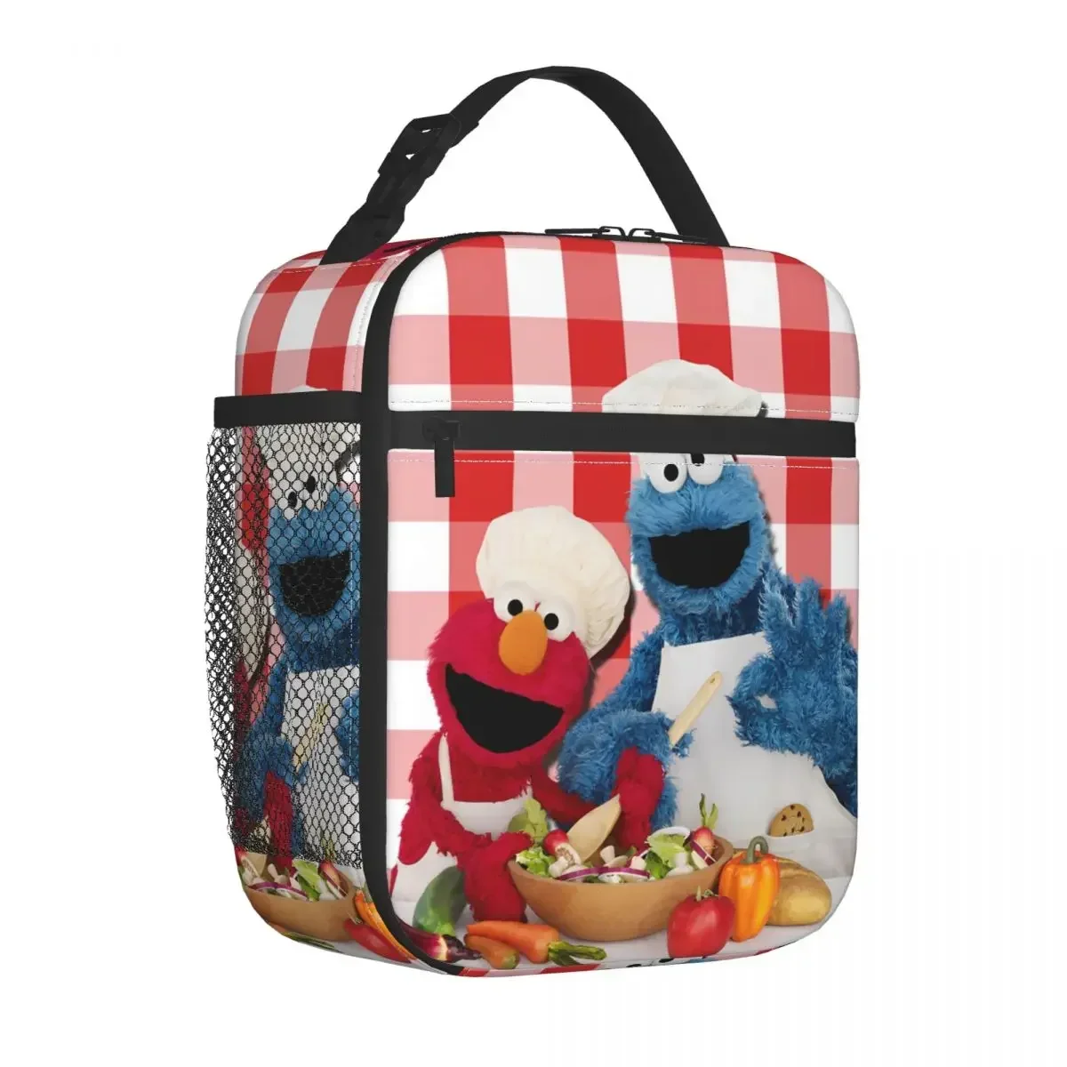 S-Sesame Streets Thermal Insulated Lunch Bags for Picnic Cookie Monster Cartooon Portable Food Bag Cooler Thermal Lunch Box