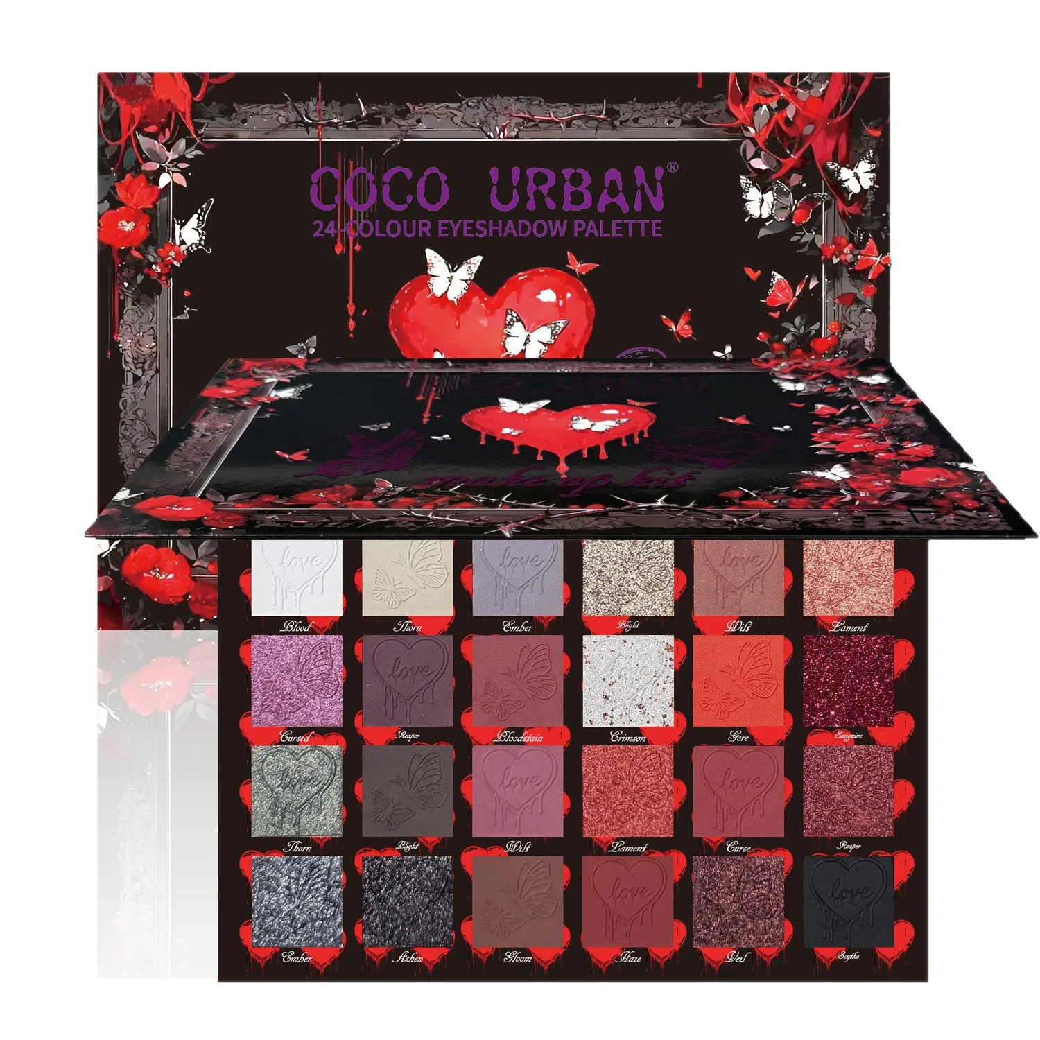 24-Color Red Black Smoky Eyeshadow – Matte Shimmer Metallic, Goth Glam Maximalist Makeup, Smudged Vampire Look, Daily to Party view 6