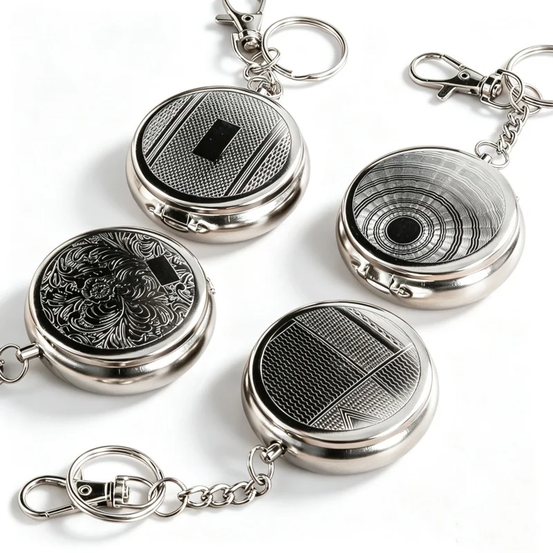 Pocket Ashtray Mini Ash Box Case Ash Tray with Key Chain Portable Tobacco Box Case Cigarette Ash Box Ashtray Keychain Decor Tray