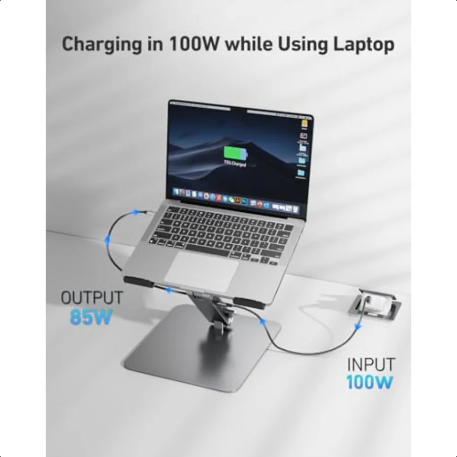 Laptop Stand with USB C 6in1 Docking Station HDMI 4K@60Hz Gigabit Ethernet 100W Power Delivery 10Gbps 1USB C 3.2 and 2USB A 3.2