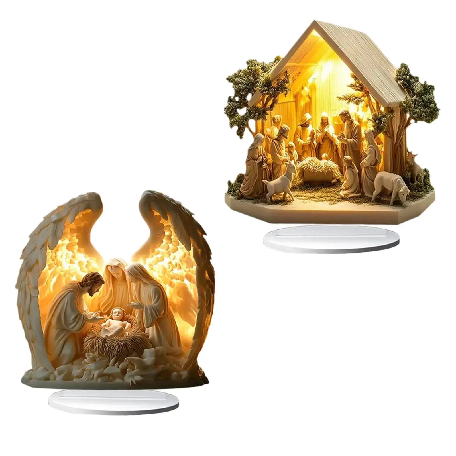 Acrylic Table Ornament Holiday Home Decor Christmas Nativity Scene Figurine