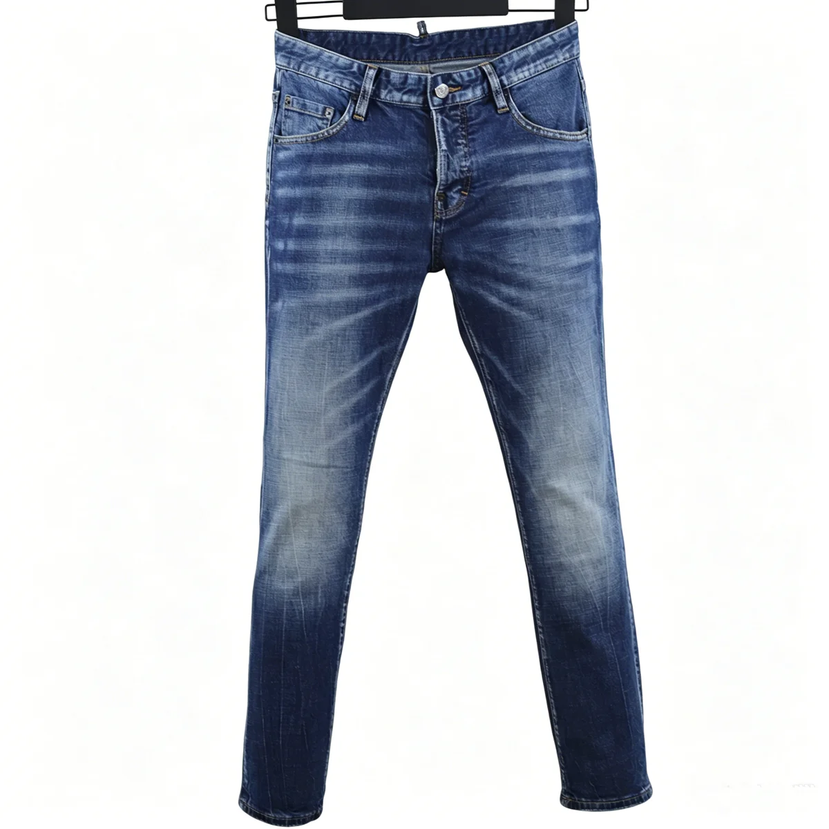 6081 Four Seasons New Men's Jeans Washed Ripped Patch Paint Slim-fit Feet Blue Jeans for Men