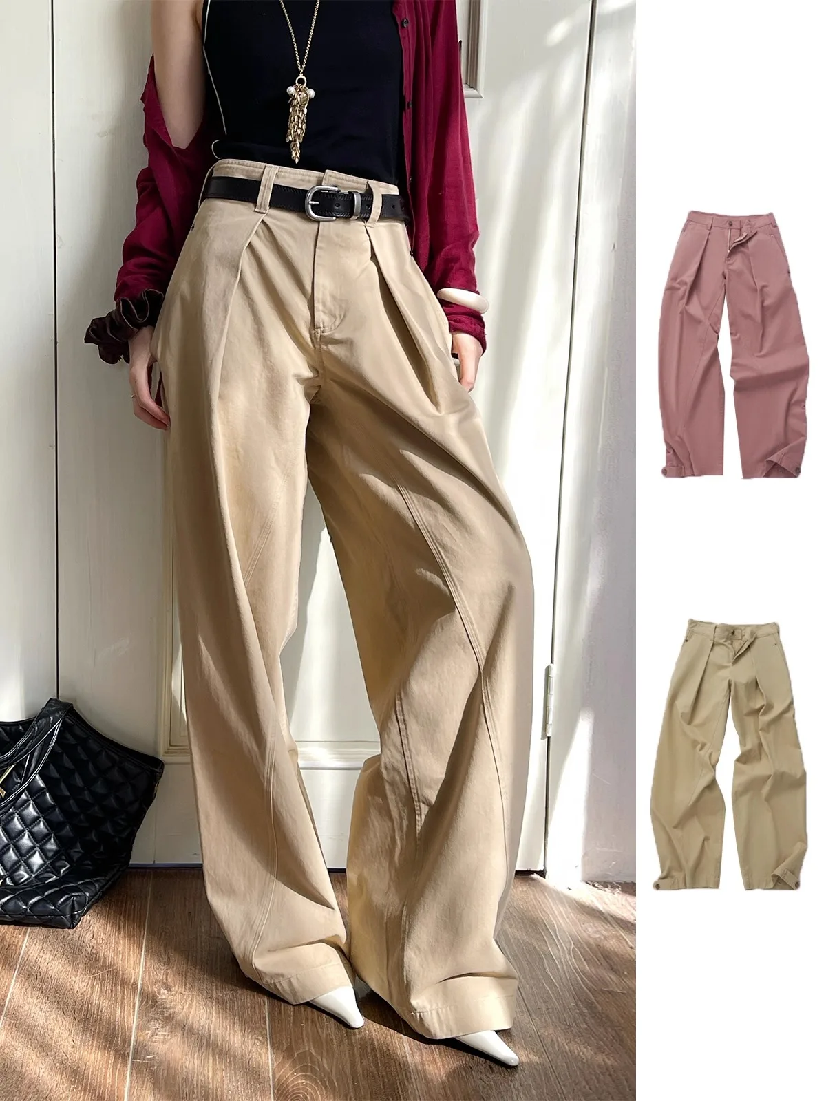 

Брюки повседневные Brand Waed Workwear, прямые, с завышенной талией, 100% хлопок, для женщин, осенний сезон, модные, повседневные