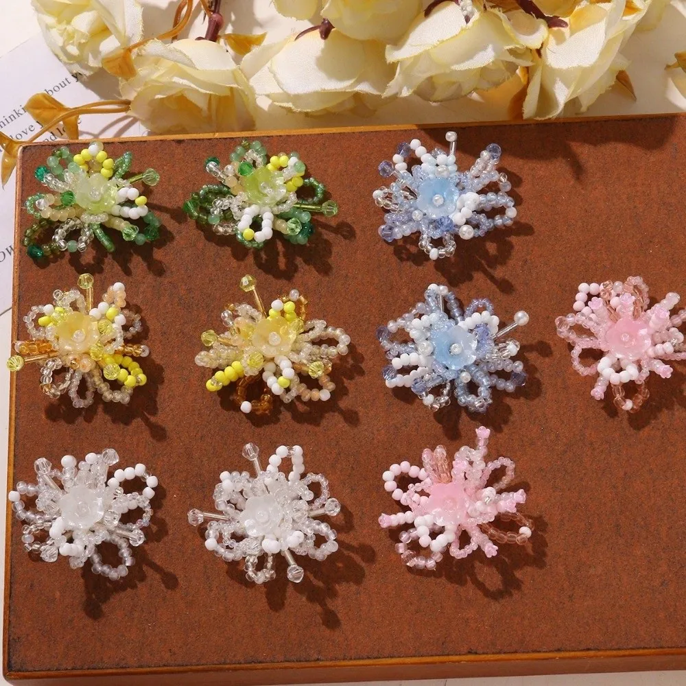 2-Piece Set Beaded Flowers Clusters Summer Collection Dopamine Style Hair Accessories Lily of the Valley Design DIY Earrings