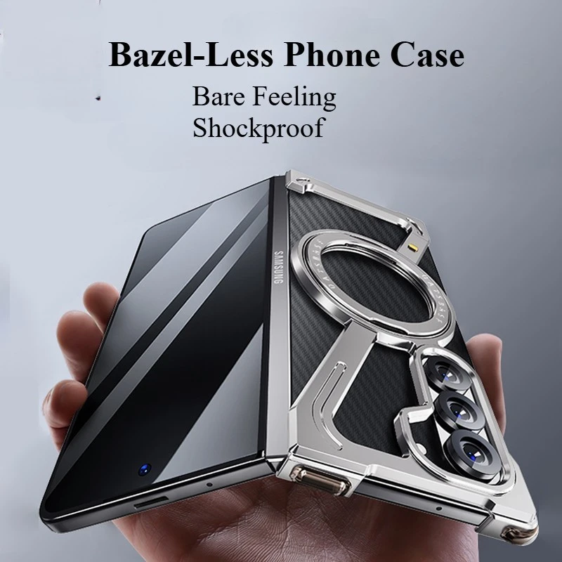 Oatsbasf-Metal Bezel-less Phone Case with Magnetic Stand, Cover for Samsung Z Fold 6 5 W24