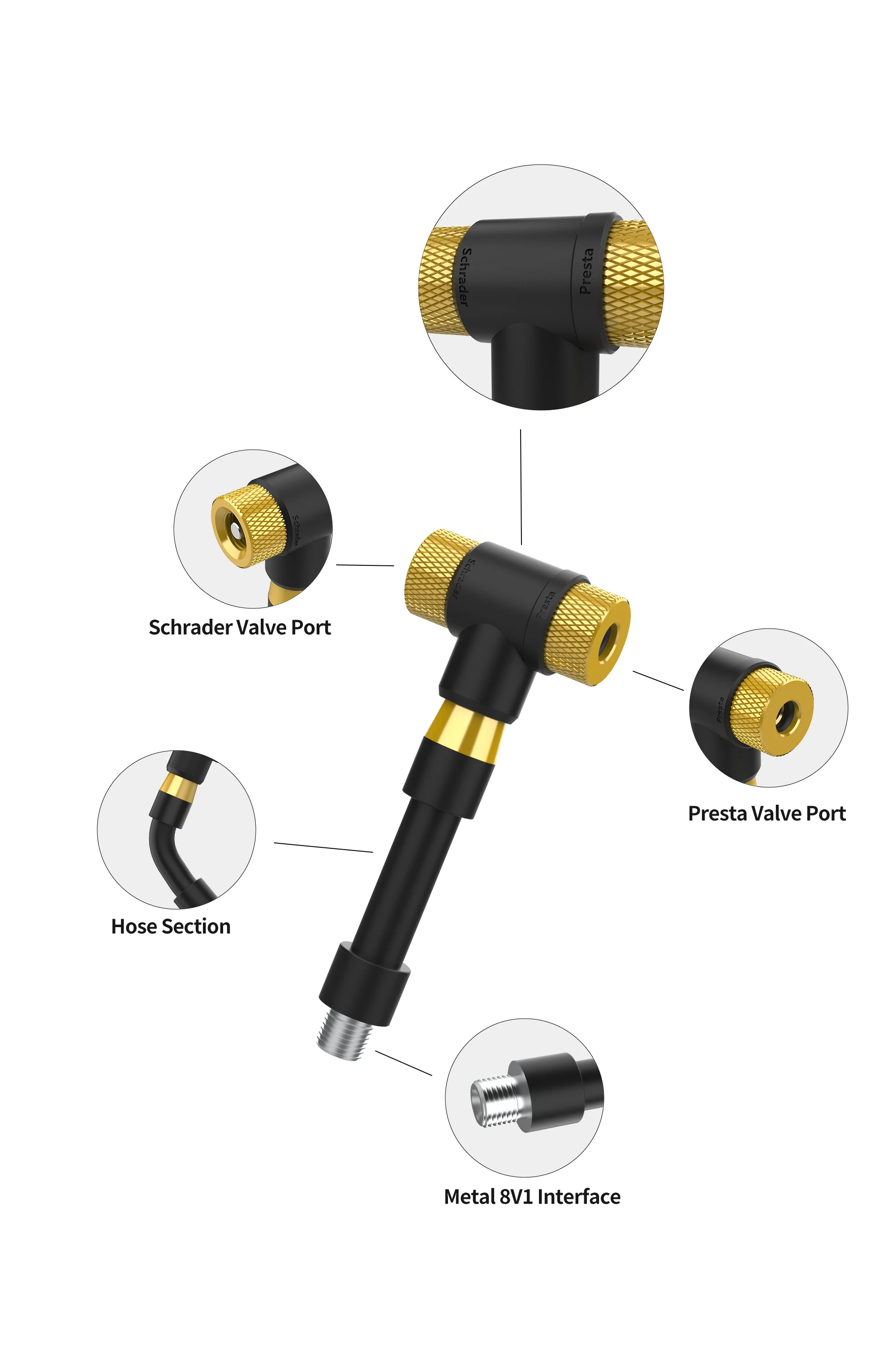 Doppelkopf-Fahrradpumpenadapter, Ventiladapter für Fahrräder, F/V A/V Schrader/Presta Ventiladapter für Fahrradausrüstung – Detail 5