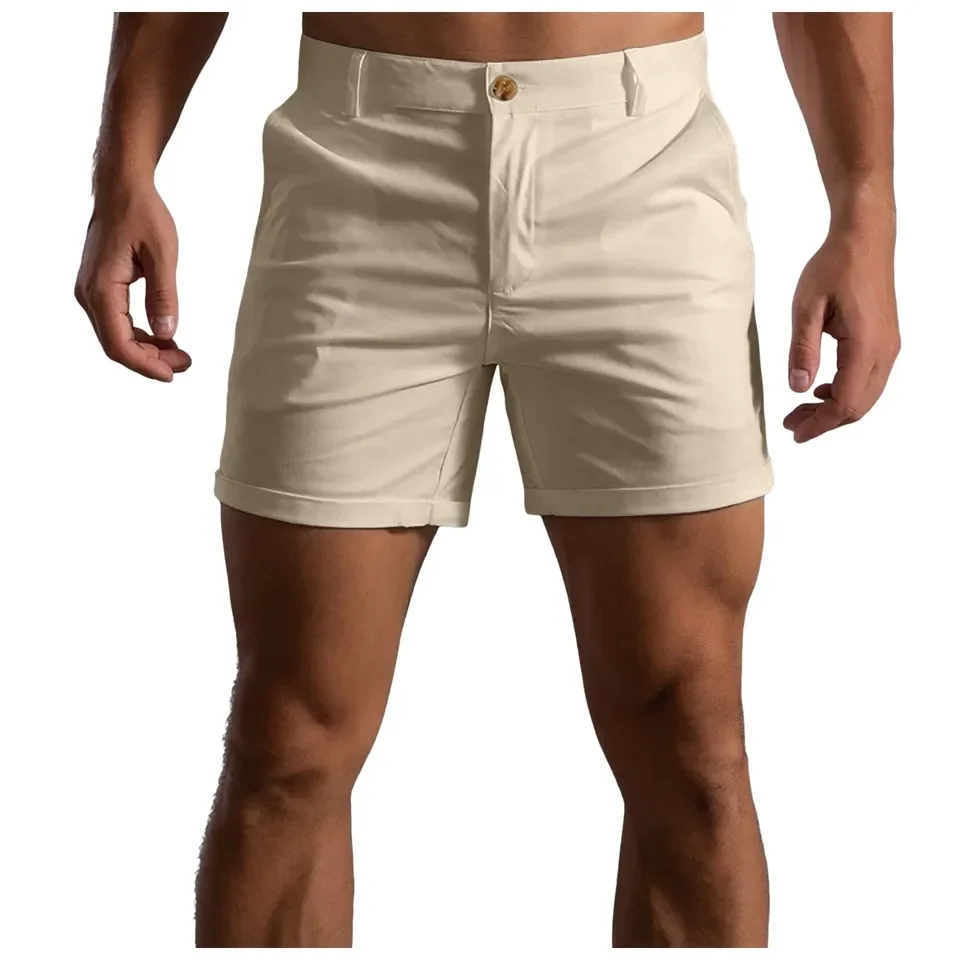 

Summer Cotton Solid Color Shorts Men High Quality Casual Business Social Elastic Waist Men Shorts Hombre Half Pants Beach Shorts