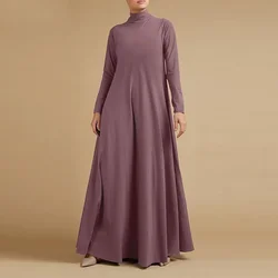 Abayas Muslim Dresses Women Clothing Long Sleeve Maxi Dress Elegant High Collar Loose Fit  A-line Frcok Solid Color Thin Outfits