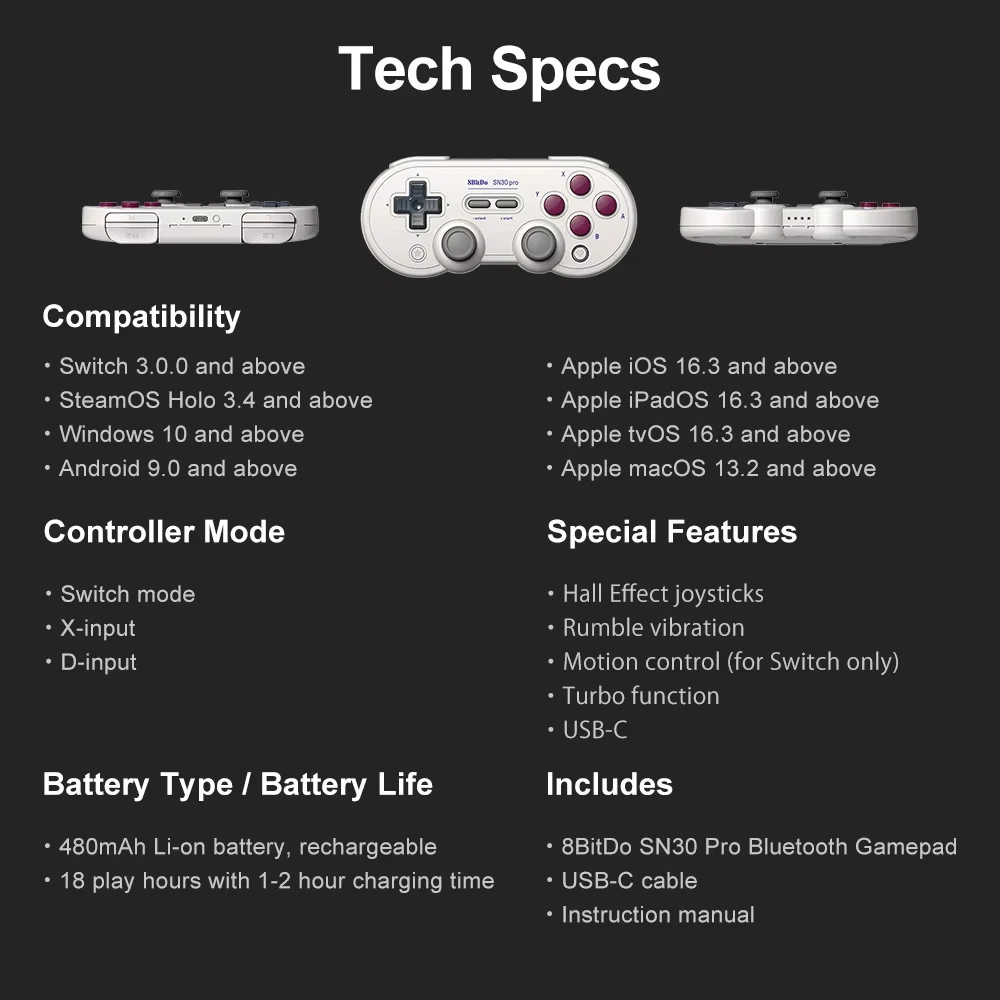 8Bitdo SN30 Pro Bluetooth Gamepad，Wireless Game Controller Joystick for Nintend Switch NS OLED MacOS Android Steam Raspberry Pi