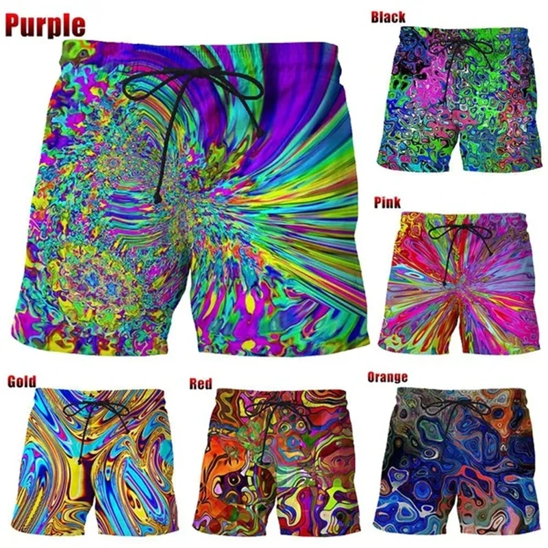 New Summer Fashion Colorful 3D Printing Three Pieces of psychedelic Abstract Art Men's Shorts Unisex Leisure Beach Swimming