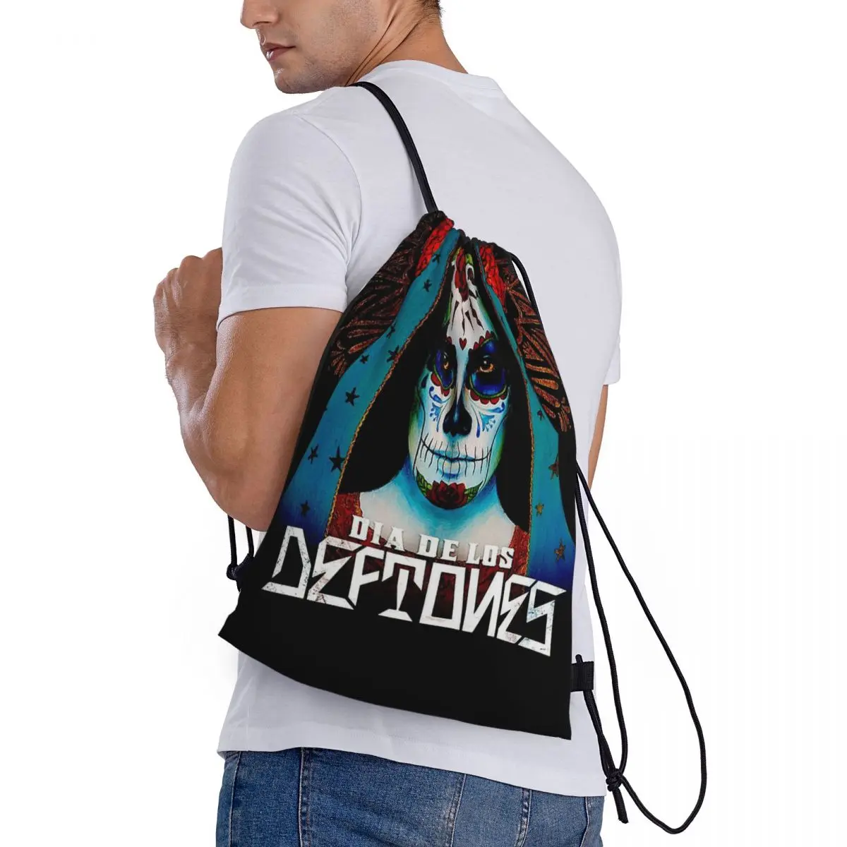 Custom Tones D-Deftones Singer Popular Band Drawstring Backpack Bags Lightweight Gym Sports Sackpack Sacks for Traveling