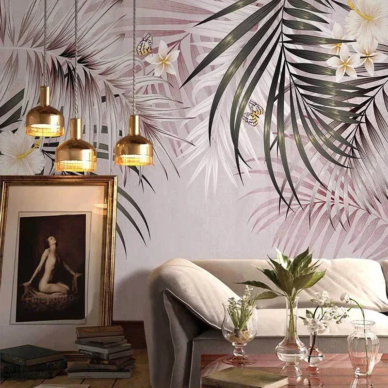 Custom Mural Wallpaper 3D Nordic INS Tropical Plant Banana Leaf Retro Palm Tree Art Wallpaper Living Room TV Papel De Parede 3 D