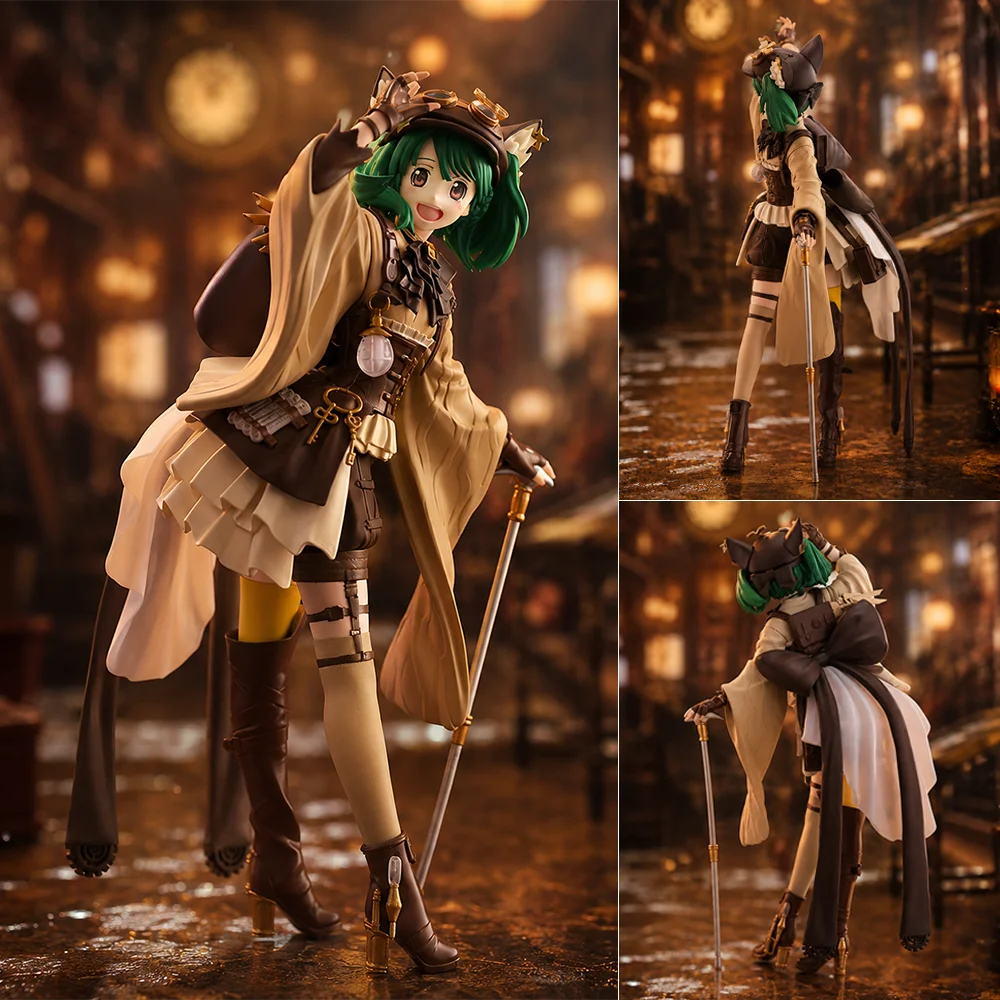 1個入りアニメガールフィギュアモデル、スチームパンク風衣装、緑髪のキャラクター、ケープと杖付き、コレクタブルスタチュー、ホリデーギフトアイデア。