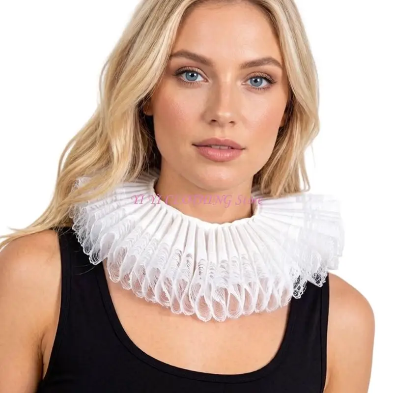 N5KF Eye Catching Baroque Themed Neck Ruff Elegant Costume Accessory Practical Polyester Collar For Adults And Children